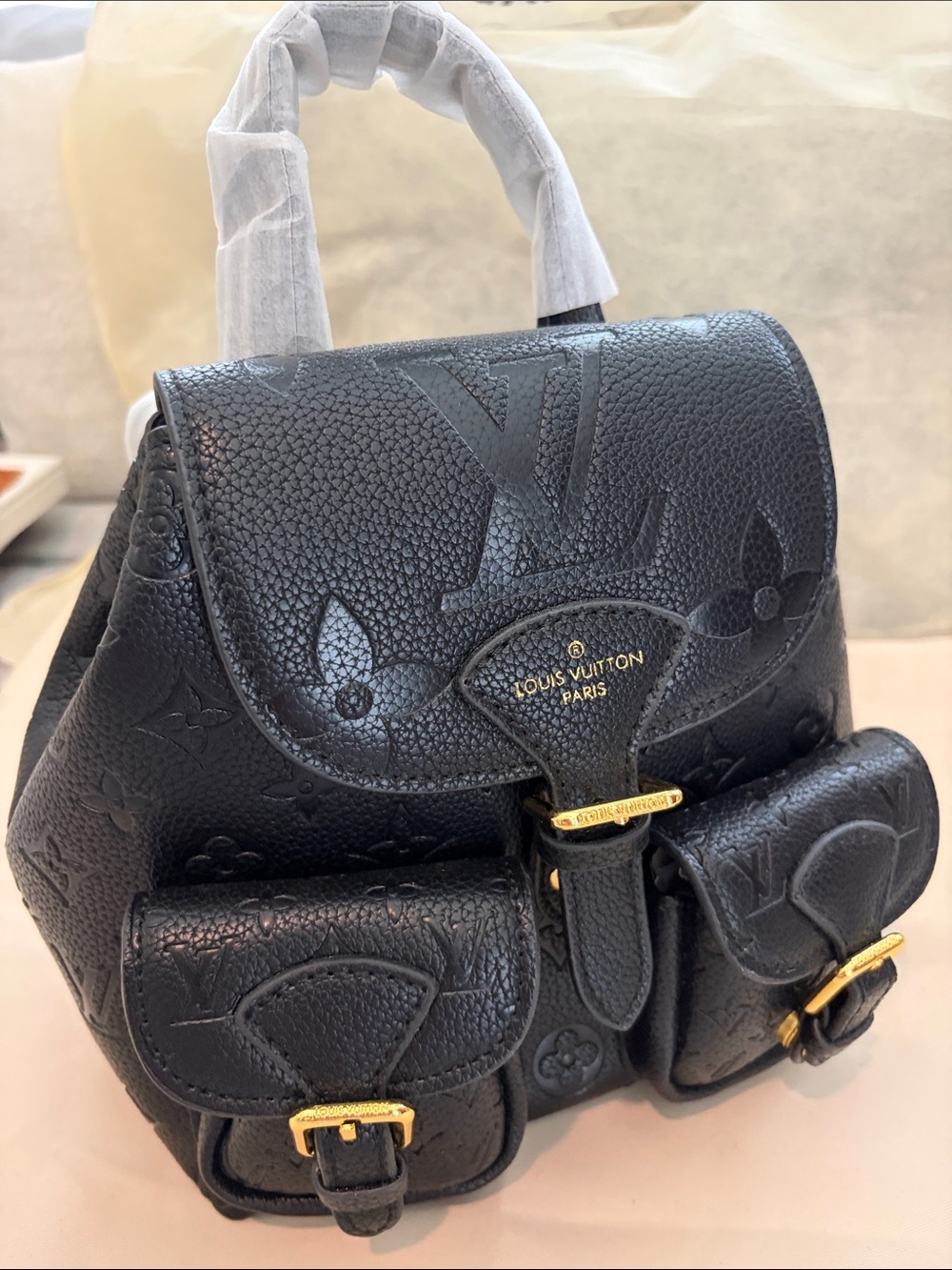Louis Vuitton Black Embossed Monogram Mini Backpack